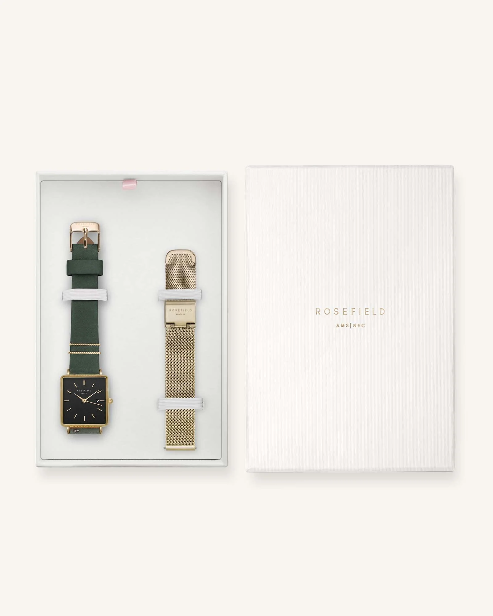 Boxy Schwarz Waldgrün + Uhrenband Geschenkset